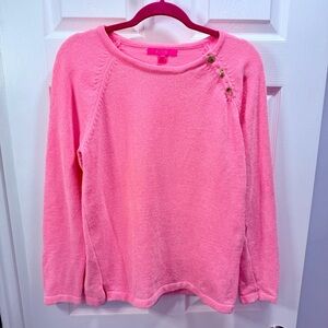 Lilly Pulitzer Pink Sweatshirt/Sweater with Fold Color Button Accents